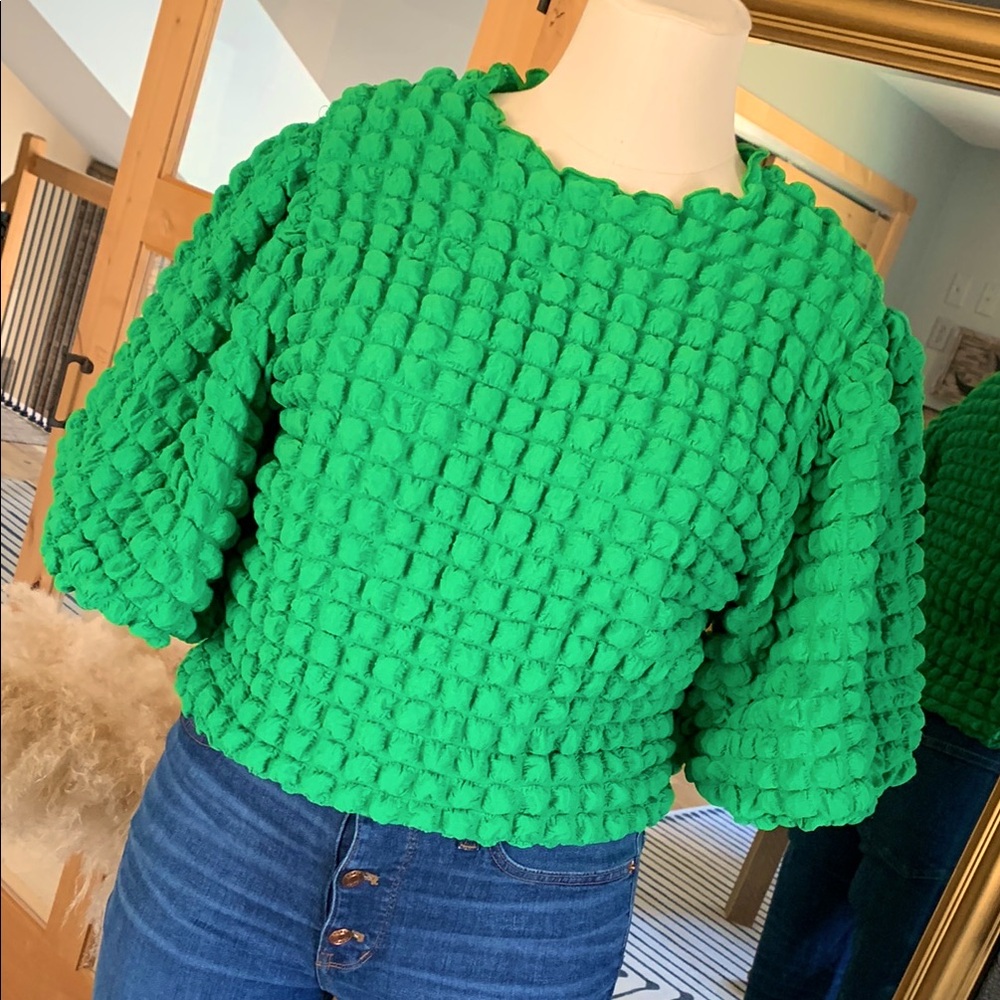Anthropologie Vibrant Green Textured Women's Top